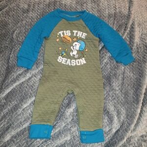 Peanuts Snoopy Football 'Tis the‎ Season Baby Quilted One Piece Romper 6/9M